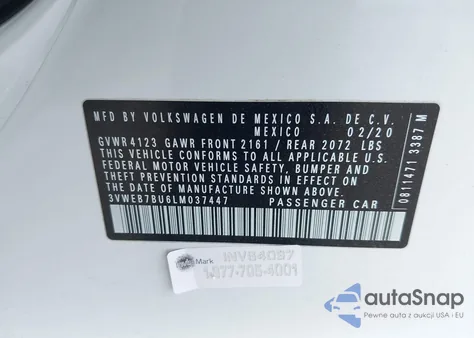 2020 Volkswagen Jetta 1.4T Sel z USA, uszkodzony, nr VIN 3VWEB7BU6LM037447